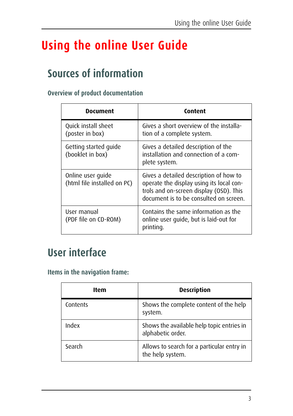 Using the online user guide, Sources of information, User interface | Barco Nio Fusion 4MP User Manual | Page 3 / 35