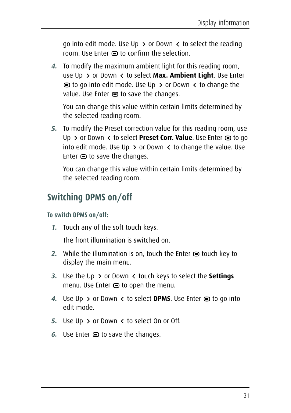 Switching dpms on/off | Barco Nio Fusion 4MP User Manual | Page 31 / 35
