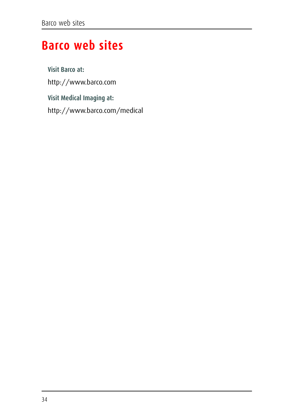 Barco web sites | Barco Nio Fusion 4MP User Manual | Page 34 / 35