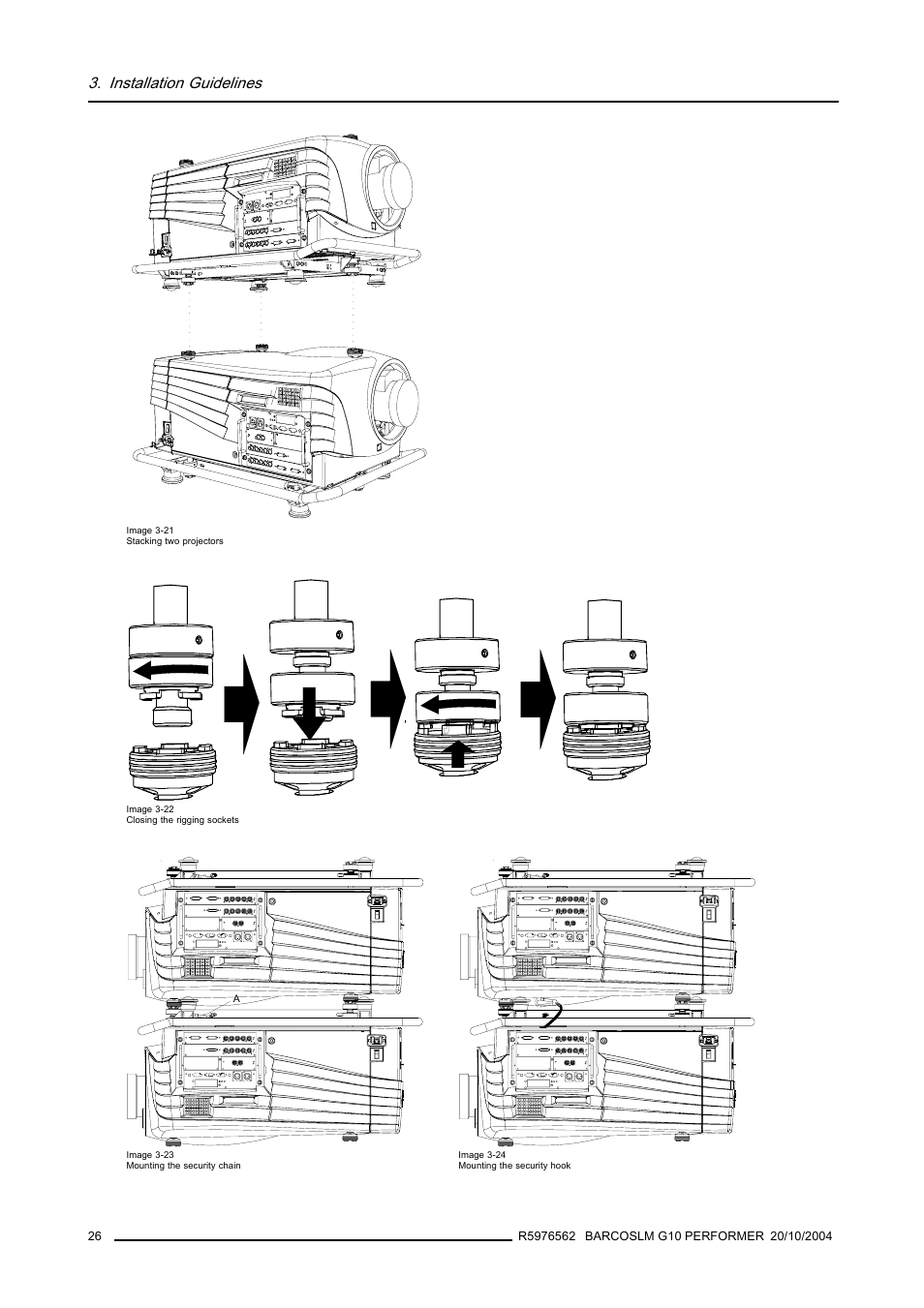 Image 3-21, Image 3-22), Image 3-23) | Image 3-24), Installation guidelines | Barco R5976562 User Manual | Page 30 / 135