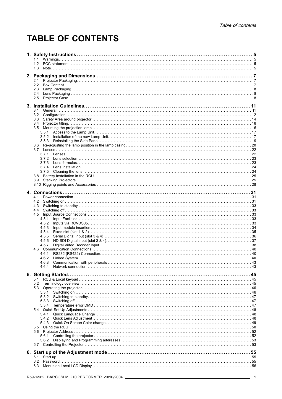 Barco R5976562 User Manual | Page 5 / 135