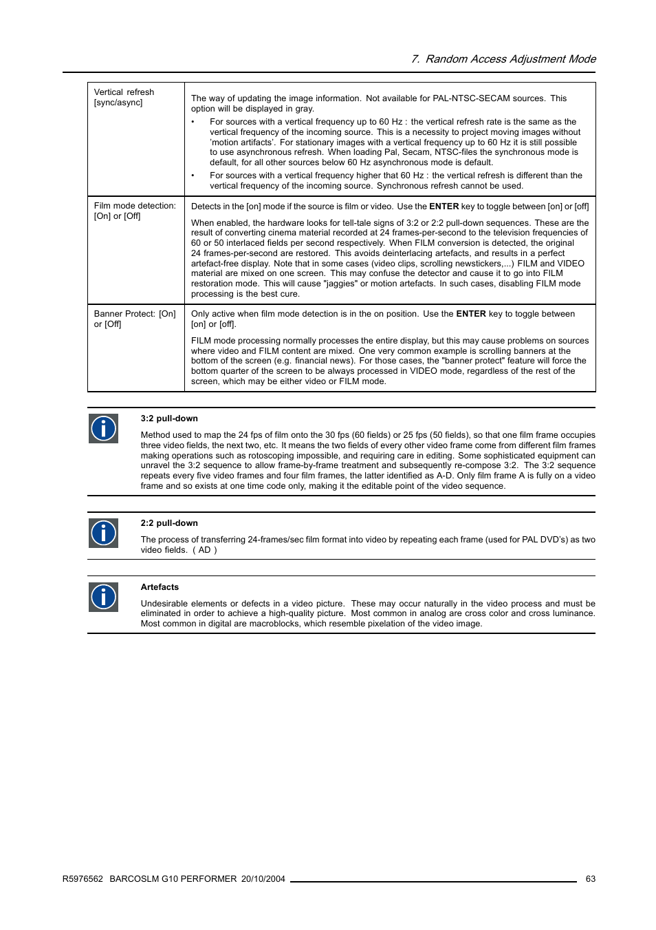 Random access adjustment mode | Barco R5976562 User Manual | Page 67 / 135