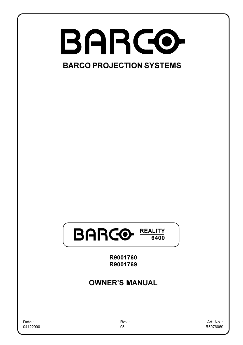 Barco R9001769 User Manual | 57 pages