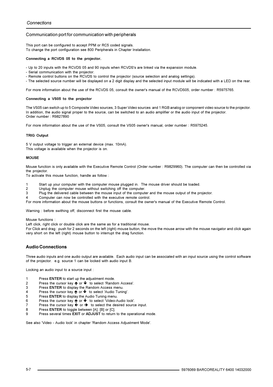 Connections, Audio connections | Barco R9001769 User Manual | Page 21 / 57