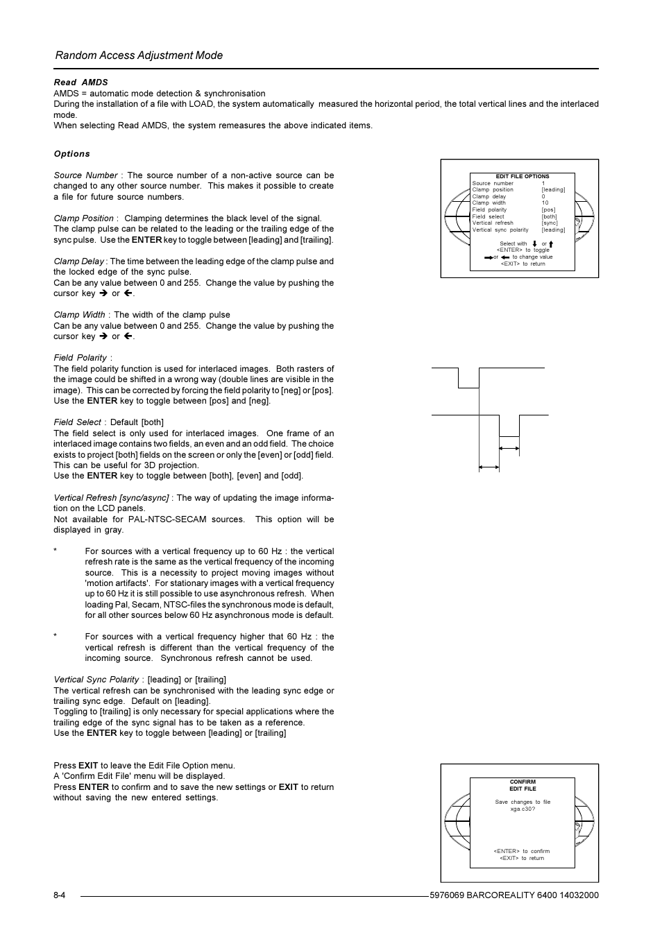 Random access adjustment mode | Barco R9001769 User Manual | Page 31 / 57