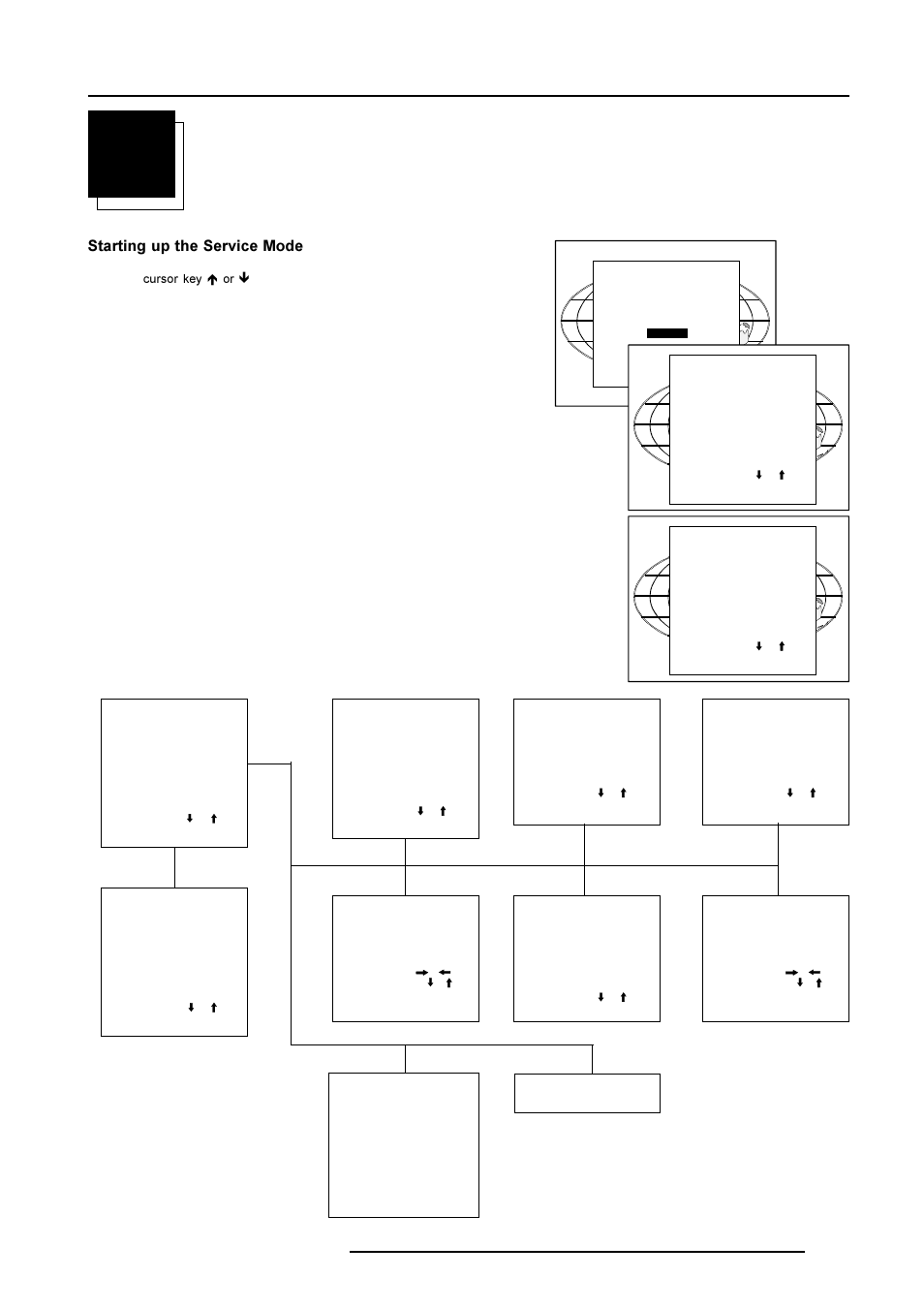 Service mode, Starting up the service mode | Barco R9001769 User Manual | Page 46 / 57