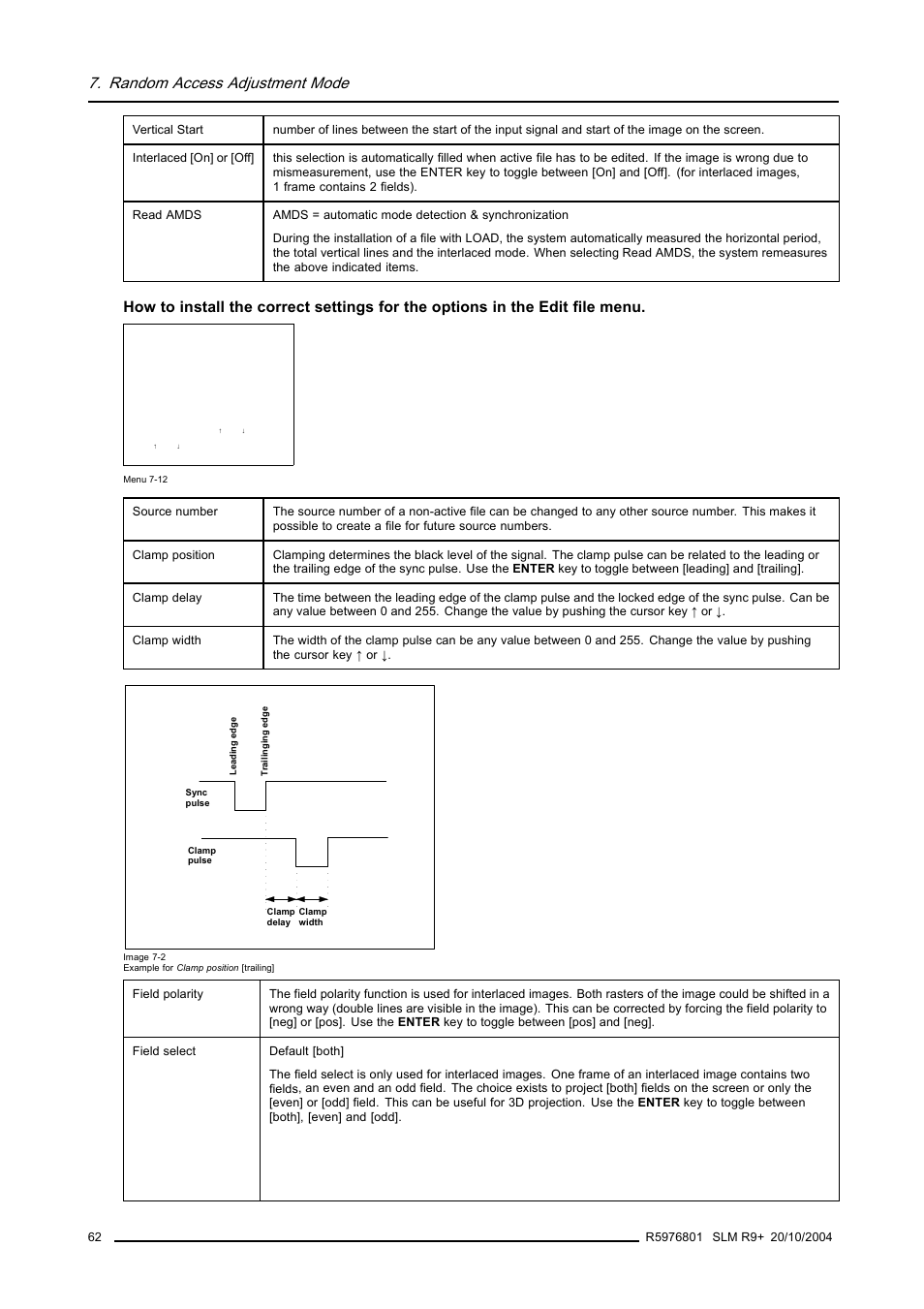 Random access adjustment mode | Barco R9010310 User Manual | Page 66 / 135