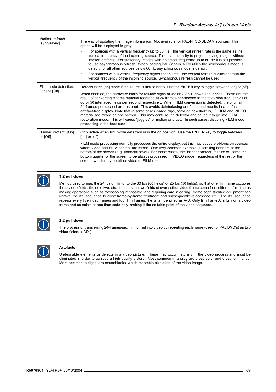 Random access adjustment mode | Barco R9010310 User Manual | Page 67 / 135