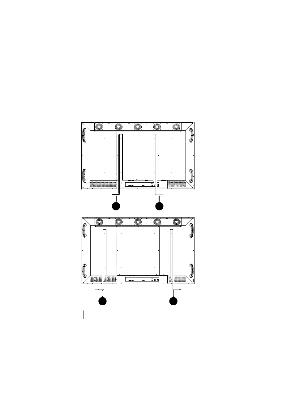 6 installation, 1 mounting procedure, 1 lc-5621 mounted on stands | Figure 1: location of the stands of the lc-5621, 6installation | Barco LC-5621 User Manual | Page 11 / 59