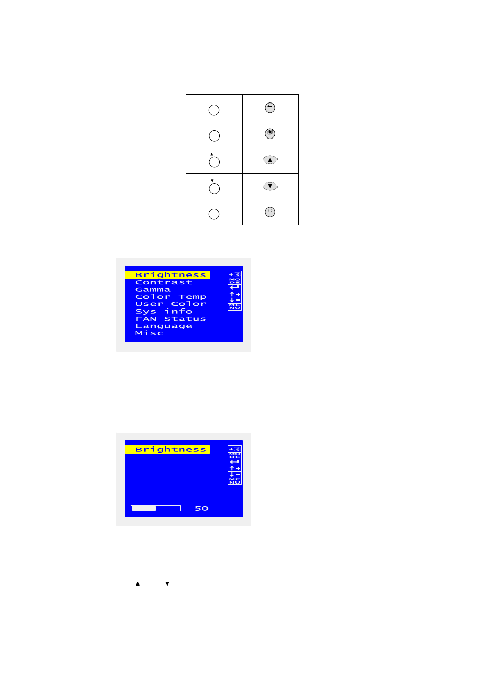 2 main menu, Figure 11: main menu, 3 brightness menu | Figure 12: brightness menu | Barco LC-5621 User Manual | Page 35 / 59