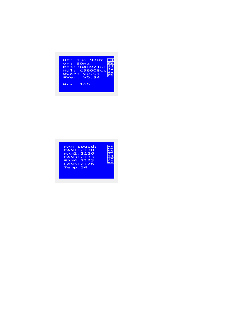 8 sys info, Figure 17: system info, 9 fan status menu | Figure 18: fan status menu | Barco LC-5621 User Manual | Page 38 / 59