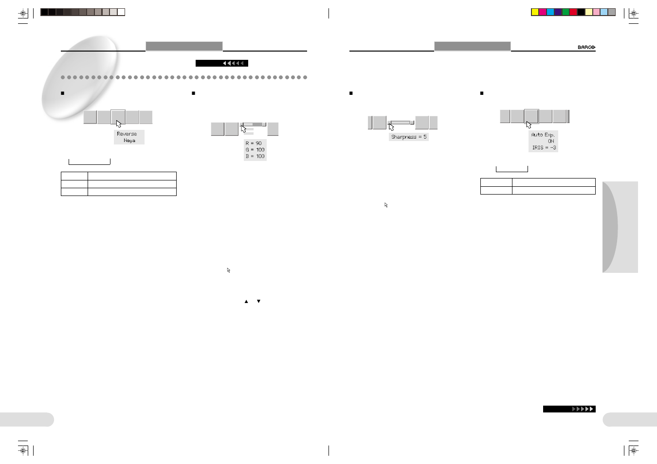 27 preparations others operation 26, Items to be adjusted using menus | Barco 1280 User Manual | Page 18 / 26