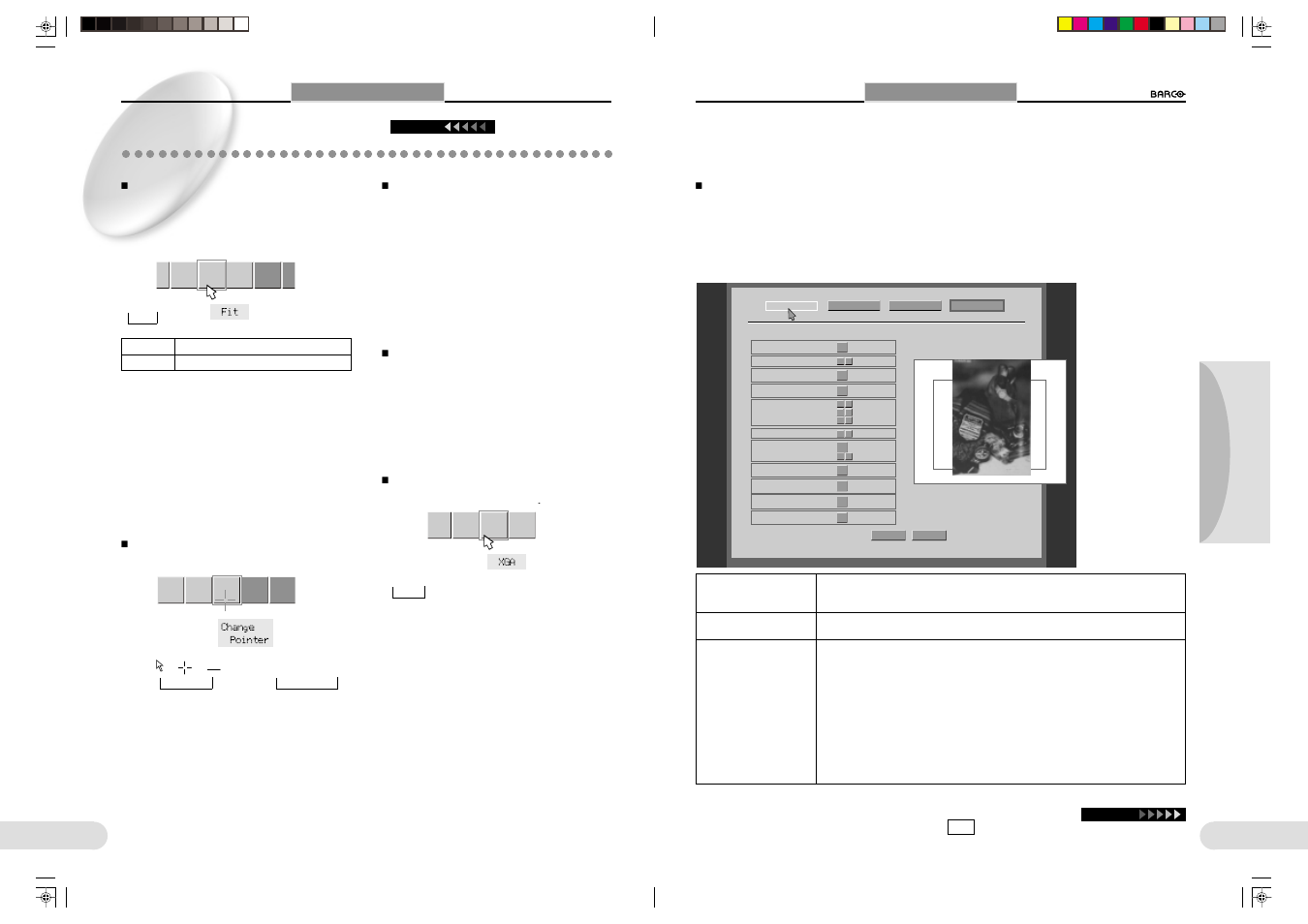 29 preparations others operation 28, Items to be adjusted using menus | Barco 1280 User Manual | Page 19 / 26