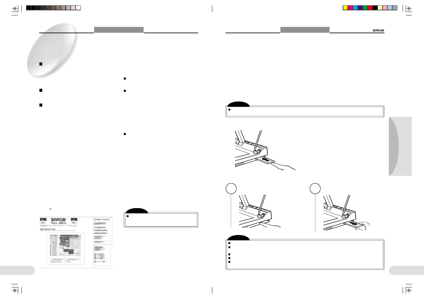 Using a pc card, Connecting to a network, Pc card adapter co mp ack t fl ash tm ec -ad 1 | Barco 1280 User Manual | Page 21 / 26