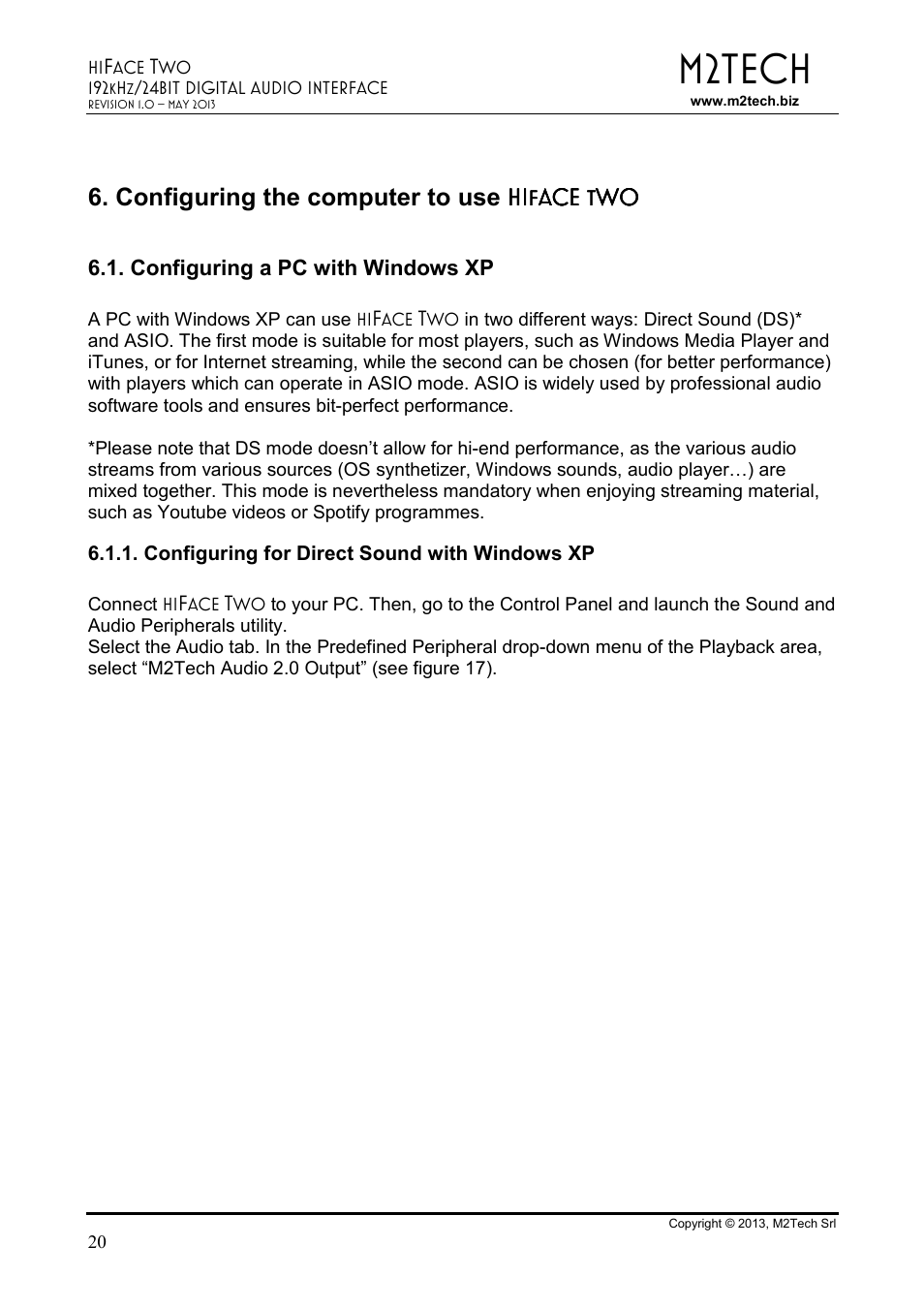 M2tech, Configuring the computer to use hi hi hi hi | M2TECH hiFace Two User Manual | Page 20 / 31