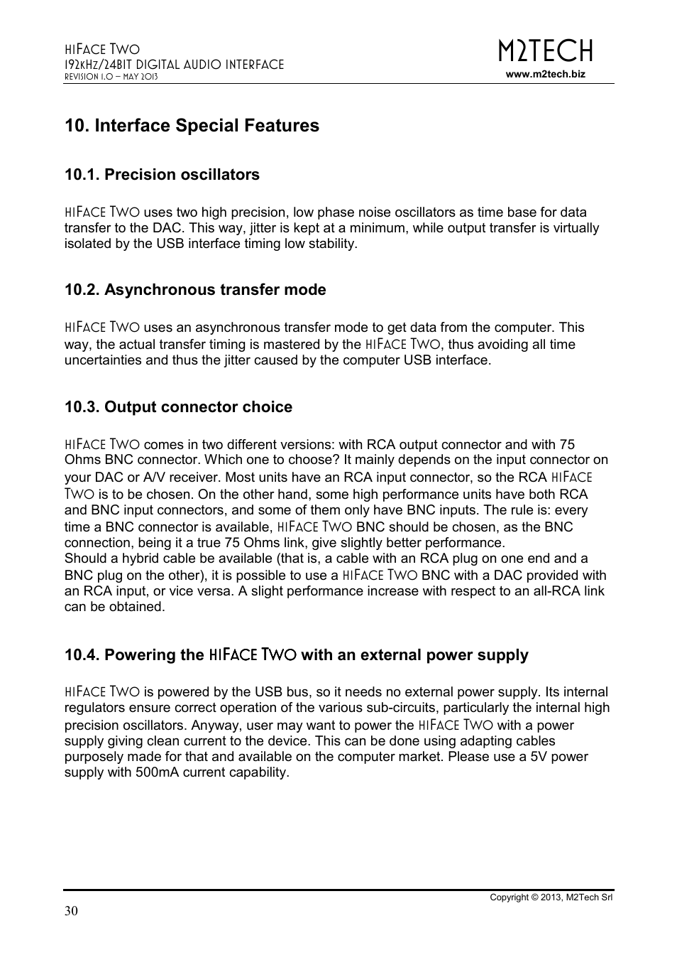 M2tech, Interface special features, Fff f | M2TECH hiFace Two User Manual | Page 30 / 31