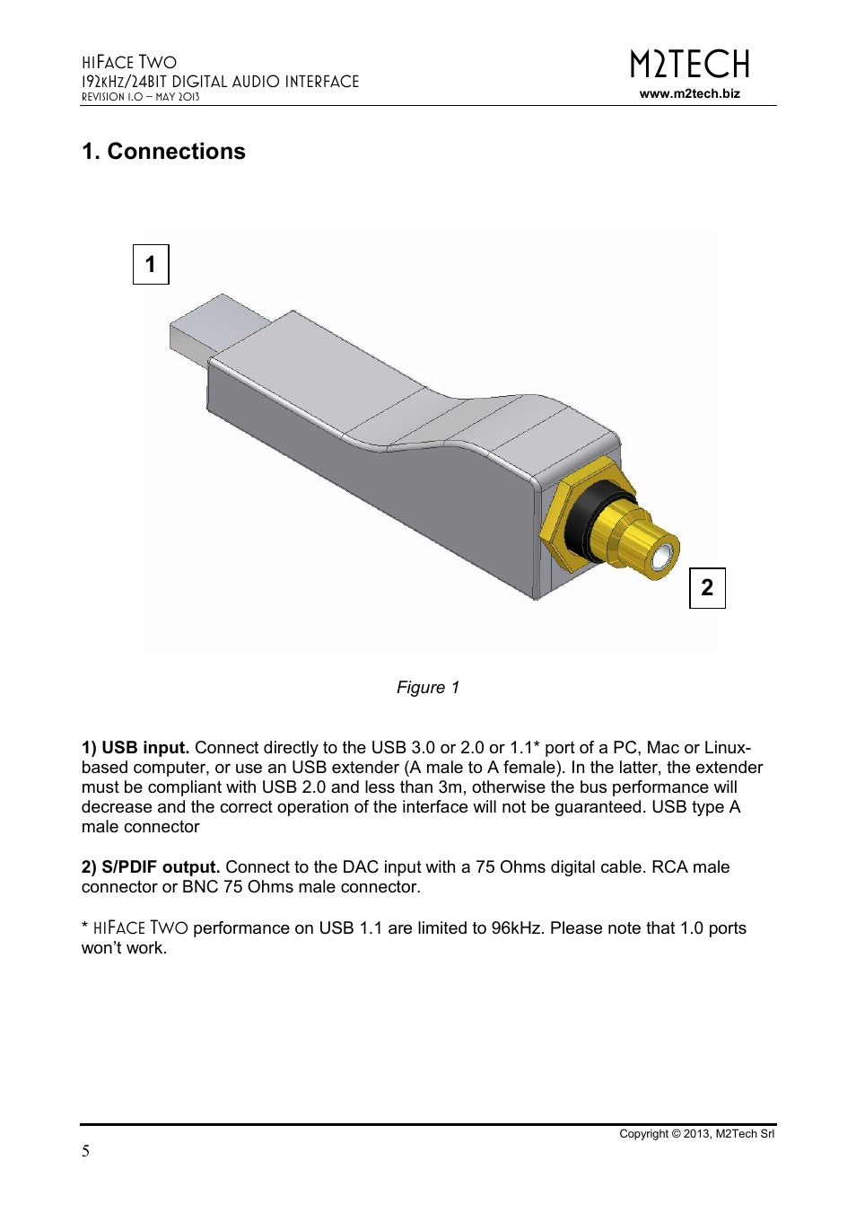 M2tech, Connections | M2TECH hiFace Two User Manual | Page 5 / 31