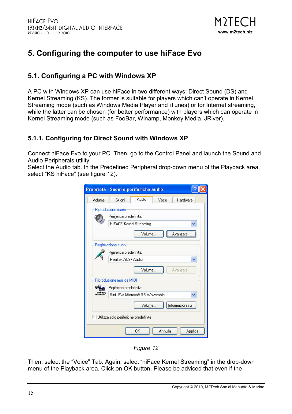 M2tech, Configuring the computer to use hiface evo | M2TECH hiFace Evo User Manual | Page 15 / 23
