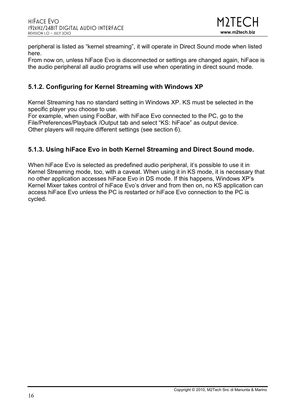 M2tech | M2TECH hiFace Evo User Manual | Page 16 / 23