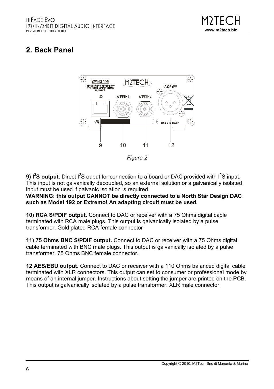 M2tech, Back panel | M2TECH hiFace Evo User Manual | Page 6 / 23