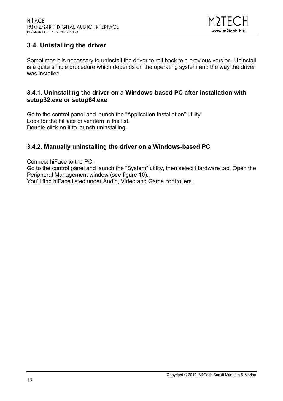 M2tech | M2TECH hiFace User Manual | Page 12 / 22