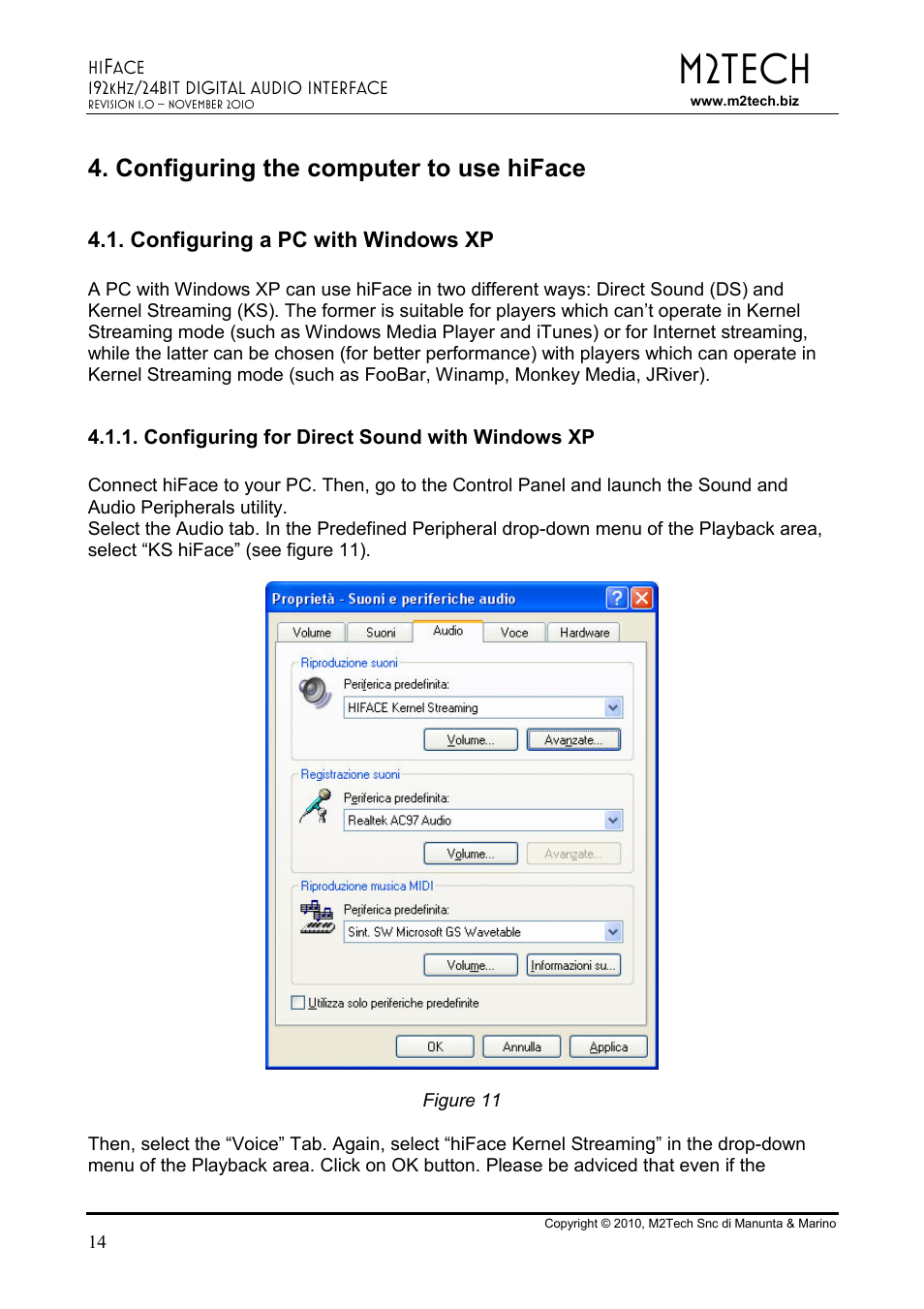 M2tech, Configuring the computer to use hiface | M2TECH hiFace User Manual | Page 14 / 22