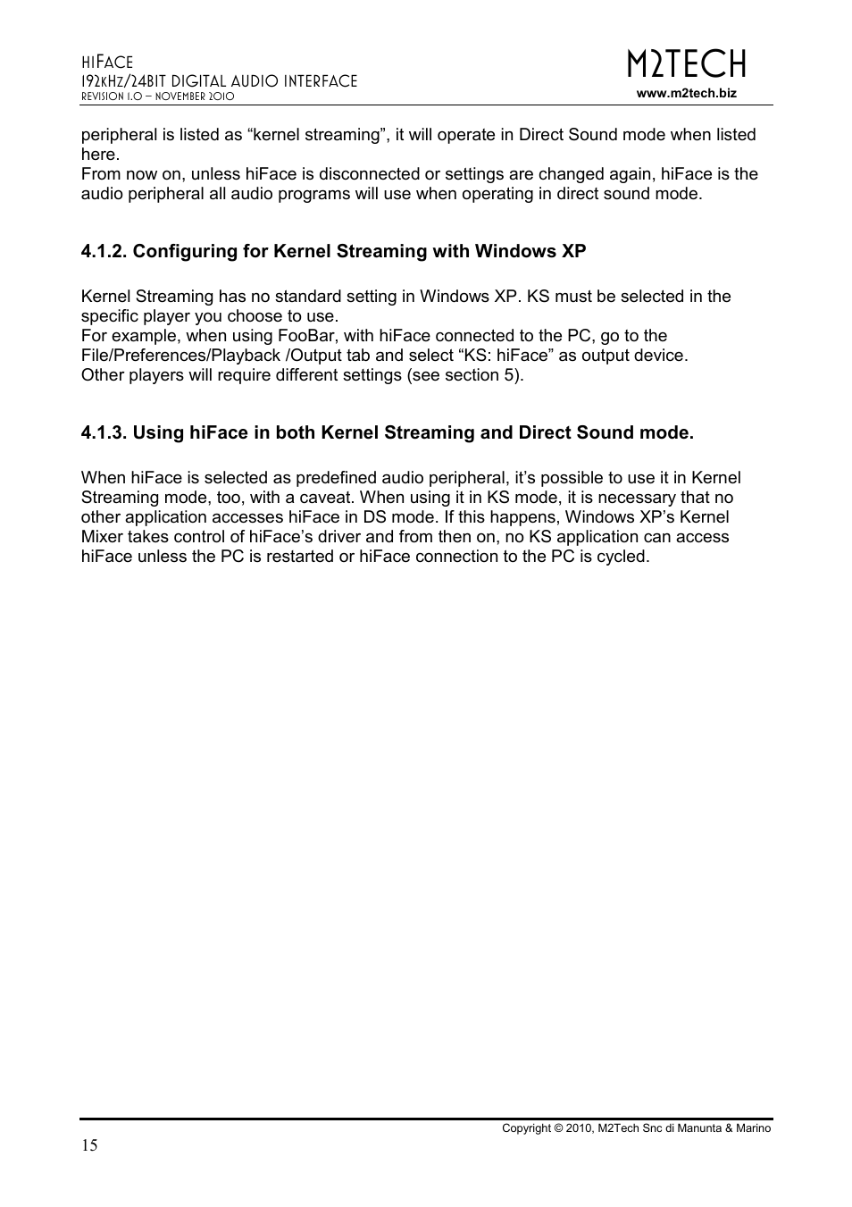M2tech | M2TECH hiFace User Manual | Page 15 / 22