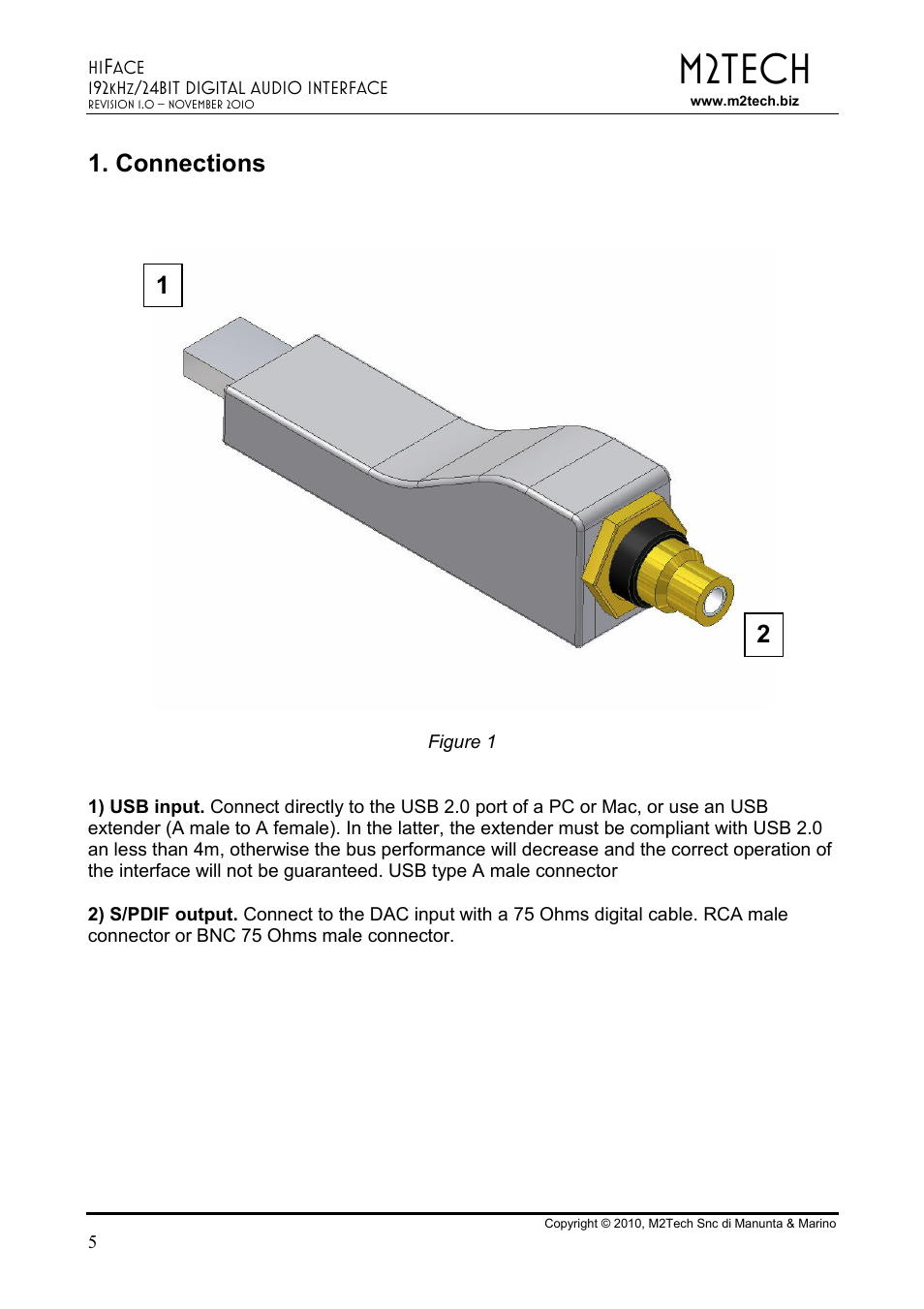 M2tech, Connections | M2TECH hiFace User Manual | Page 5 / 22