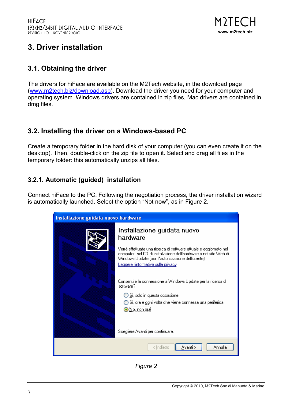 M2tech, Driver installation | M2TECH hiFace User Manual | Page 7 / 22