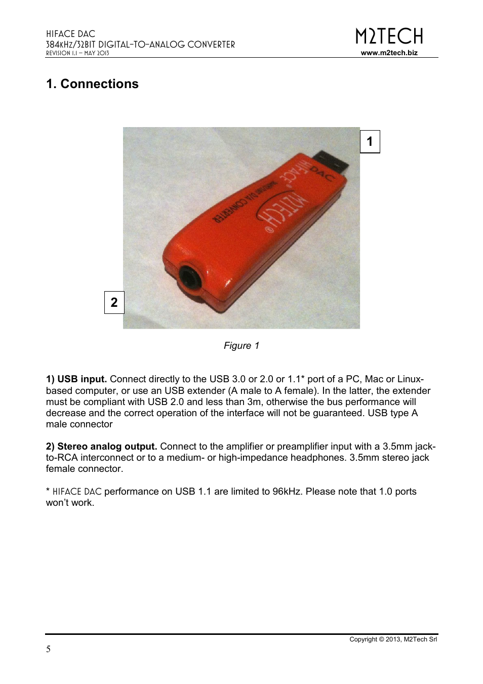 M2tech, Connections | M2TECH hiFace Dac User Manual | Page 5 / 32