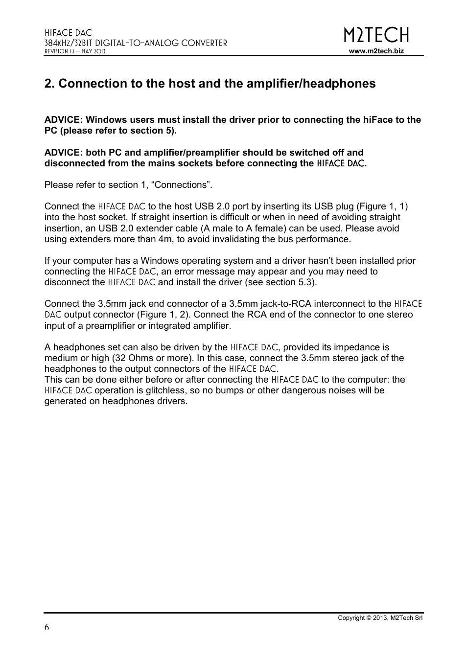 M2tech | M2TECH hiFace Dac User Manual | Page 6 / 32