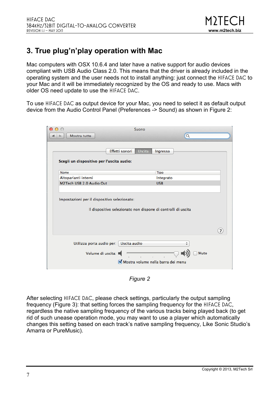 M2tech, True plug’n’play operation with mac | M2TECH hiFace Dac User Manual | Page 7 / 32