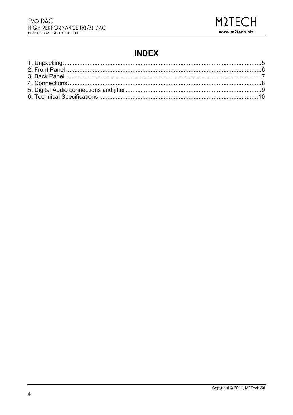 M2tech, Index | M2TECH Evo Dac User Manual | Page 4 / 10