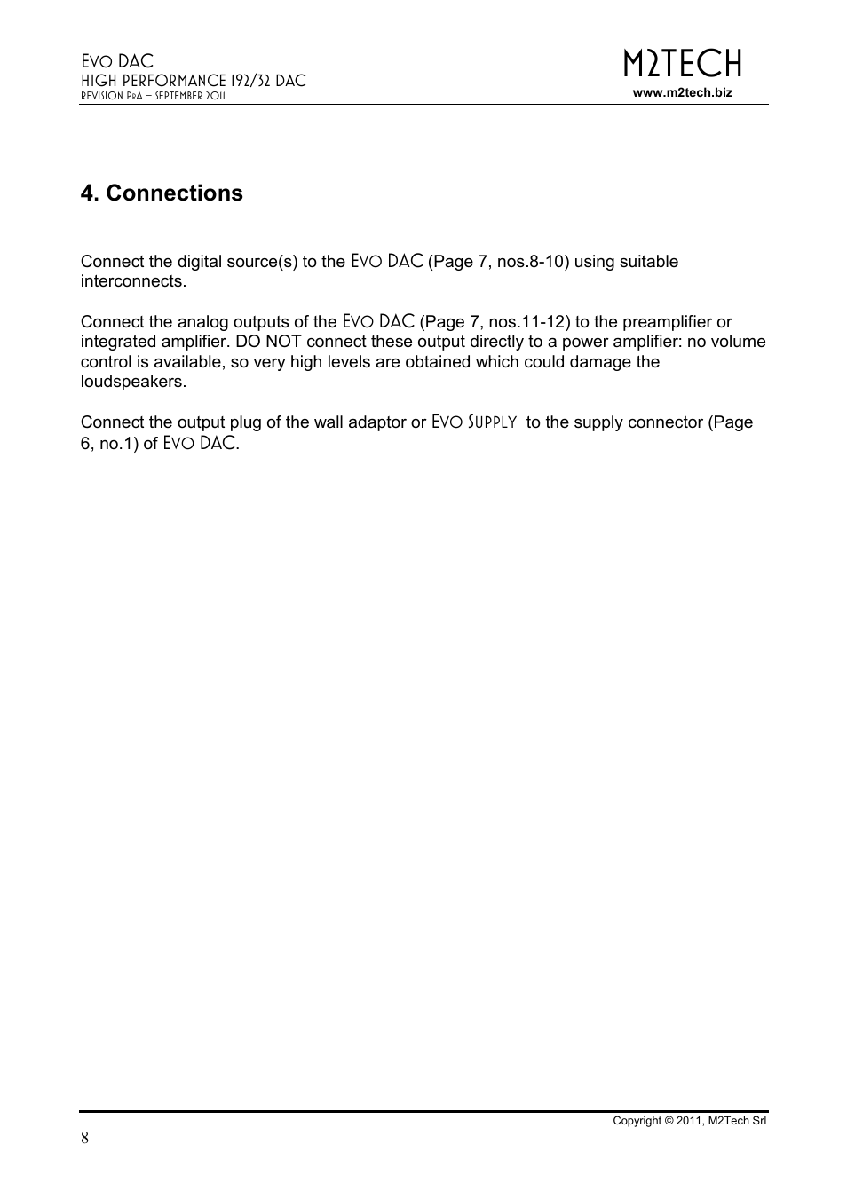 M2tech, Connections | M2TECH Evo Dac User Manual | Page 8 / 10