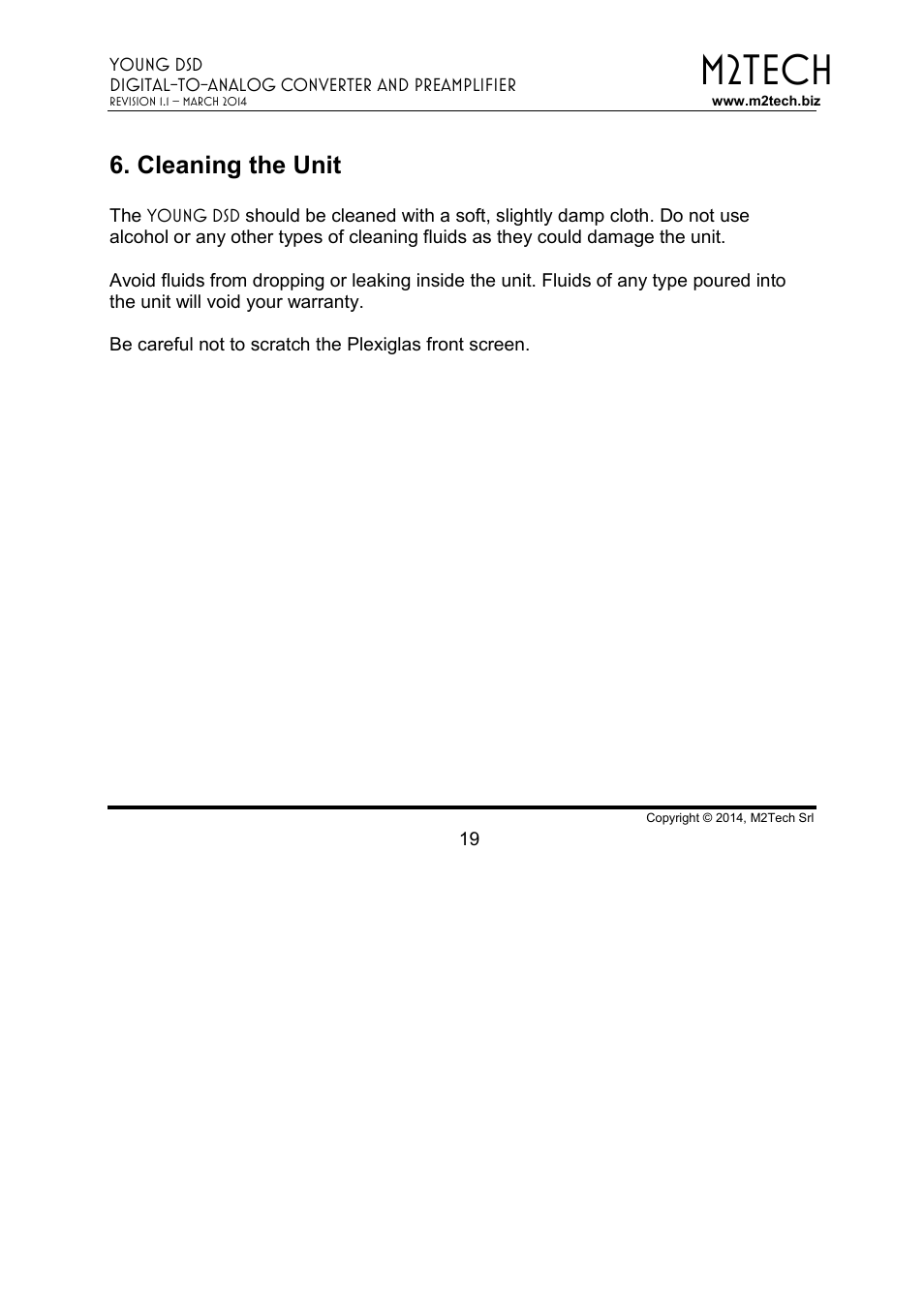 M2tech, Cleaning the unit | M2TECH Young DSD User Manual | Page 19 / 88