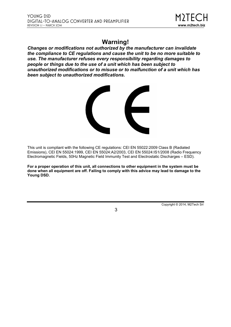 M2tech, Warning | M2TECH Young DSD User Manual | Page 3 / 88