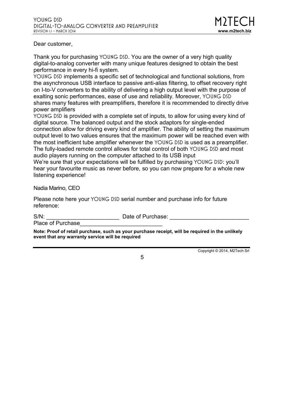 M2tech | M2TECH Young DSD User Manual | Page 5 / 88