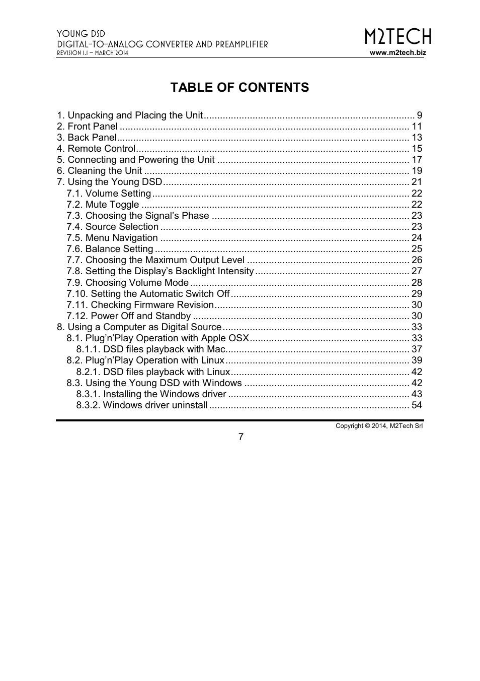 M2TECH Young DSD User Manual | Page 7 / 88
