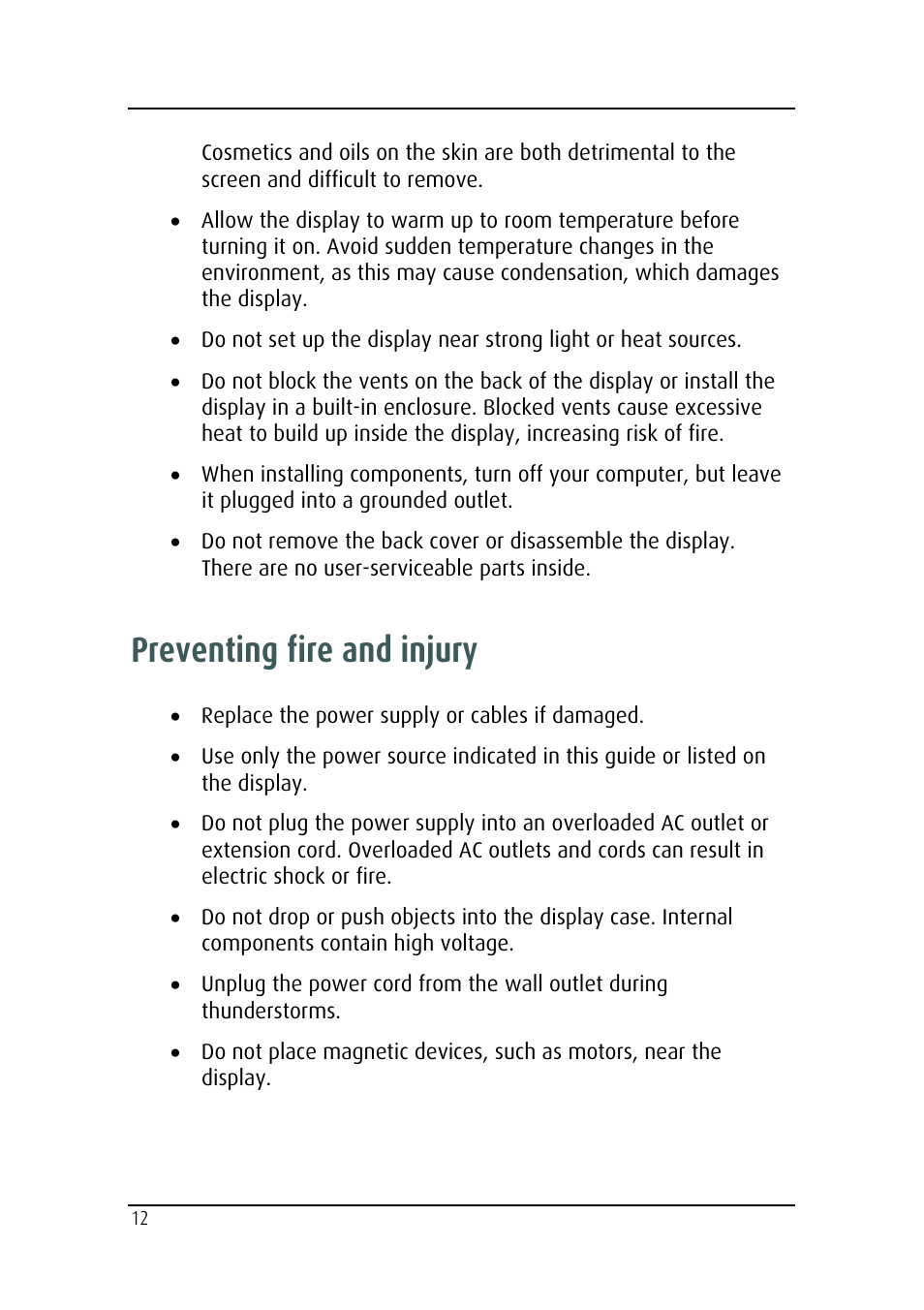 Preventing fire and injury | Barco MDRC-2124 User Manual | Page 12 / 48