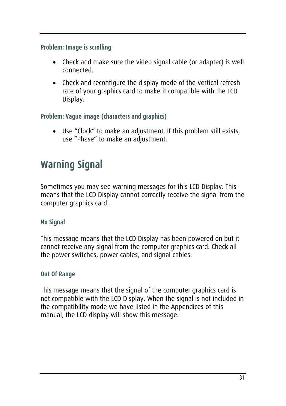 Warning signal | Barco MDRC-2124 User Manual | Page 31 / 48