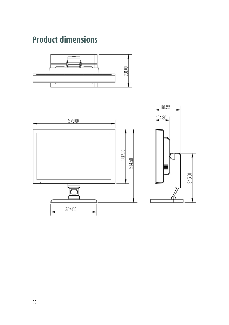 Product dimensions | Barco MDRC-2124 User Manual | Page 32 / 48