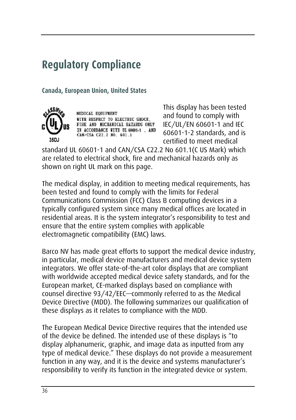 Regulatory compliance | Barco MDRC-2124 User Manual | Page 36 / 48