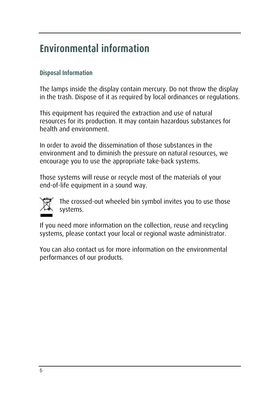 Environmental information | Barco MDRC-2124 User Manual | Page 6 / 48