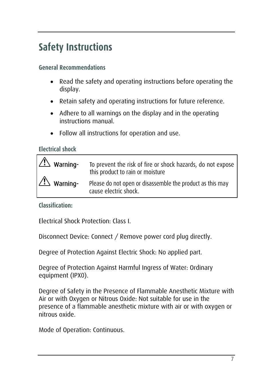 Safety instructions | Barco MDRC-2124 User Manual | Page 7 / 48