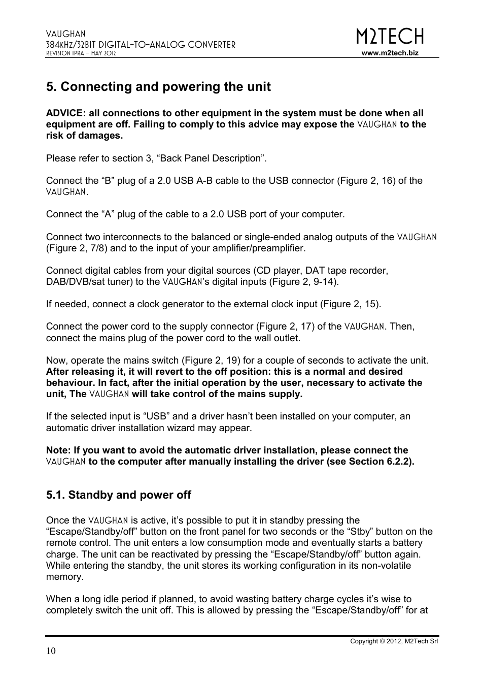 M2tech, Connecting and powering the unit | M2TECH Vaughan User Manual | Page 10 / 33