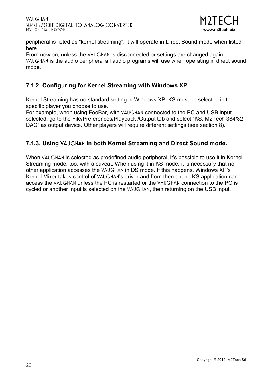 M2tech | M2TECH Vaughan User Manual | Page 20 / 33
