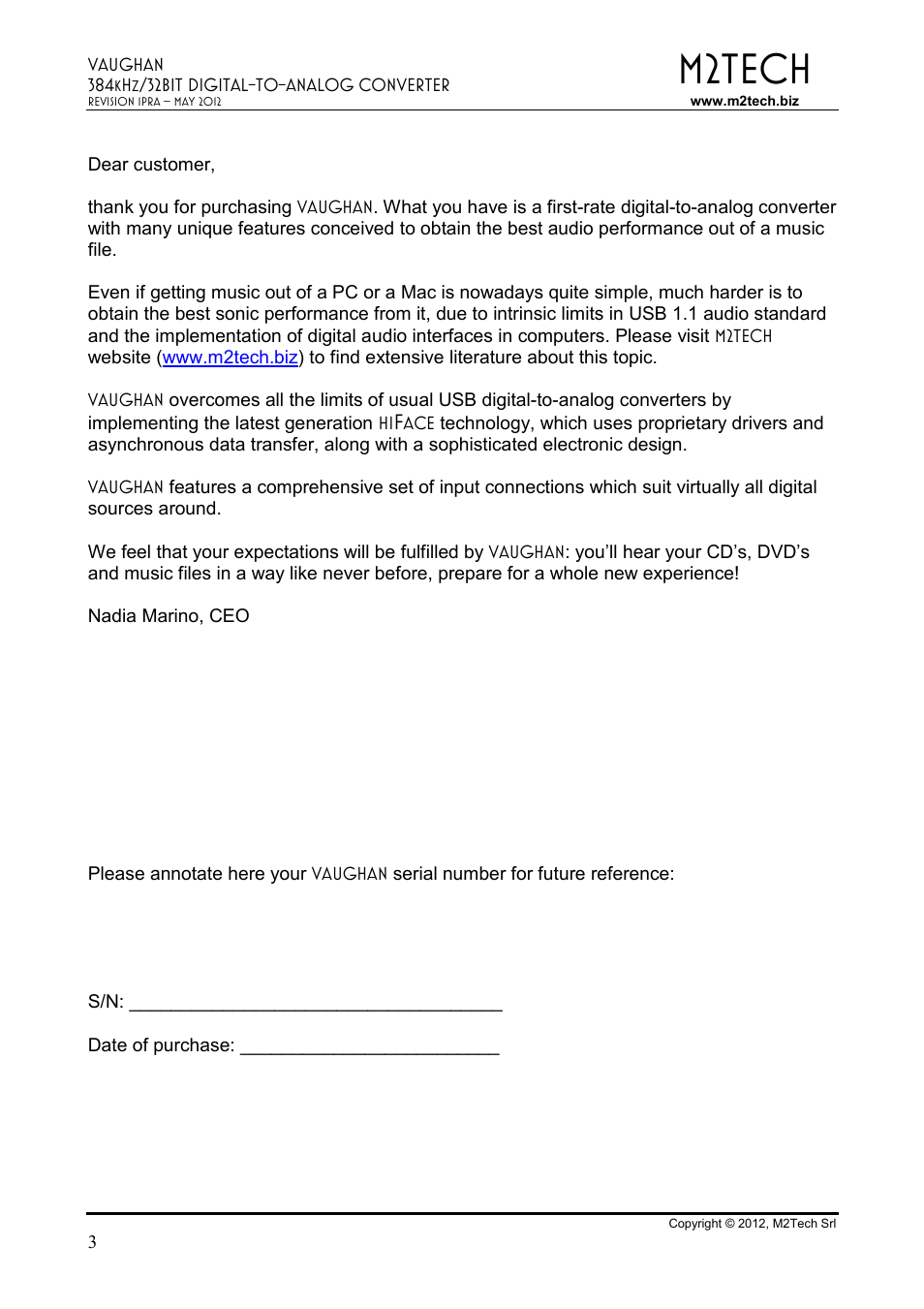 M2tech | M2TECH Vaughan User Manual | Page 3 / 33