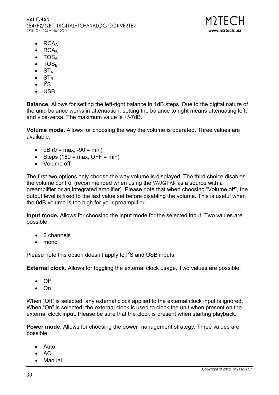M2tech | M2TECH Vaughan User Manual | Page 30 / 33