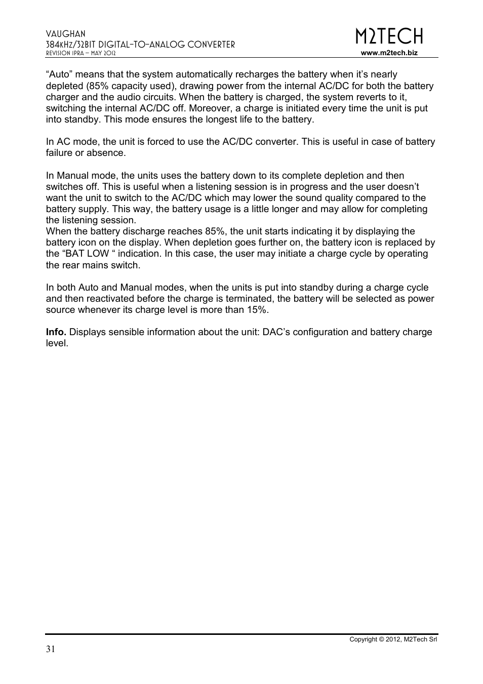 M2tech | M2TECH Vaughan User Manual | Page 31 / 33
