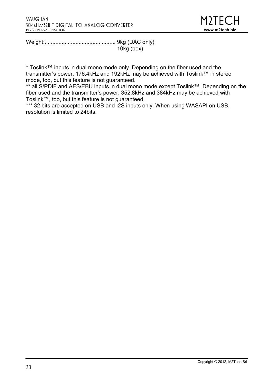 M2tech | M2TECH Vaughan User Manual | Page 33 / 33